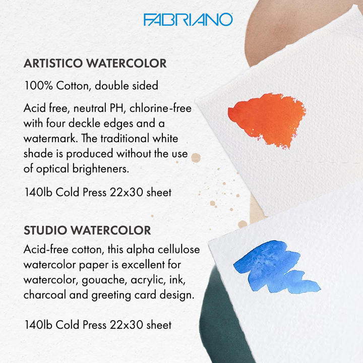 Fabriano Artistico Watercolor Paper 22x30 140lb Cold Press Traditional  White - Wet Paint Artists' Materials and Framing